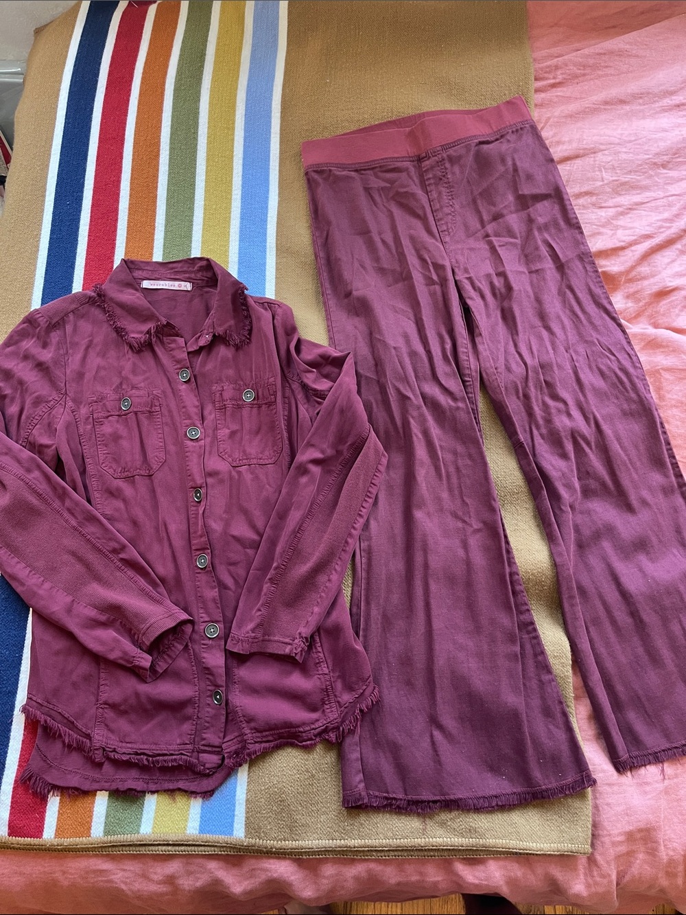 Wide-Leg Pant Set in Deep Plum